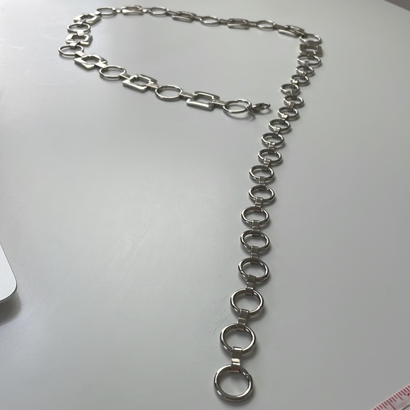 Silver Toned Adjustable Geometric Chain Belt Size M/L - Picture 4 of 7